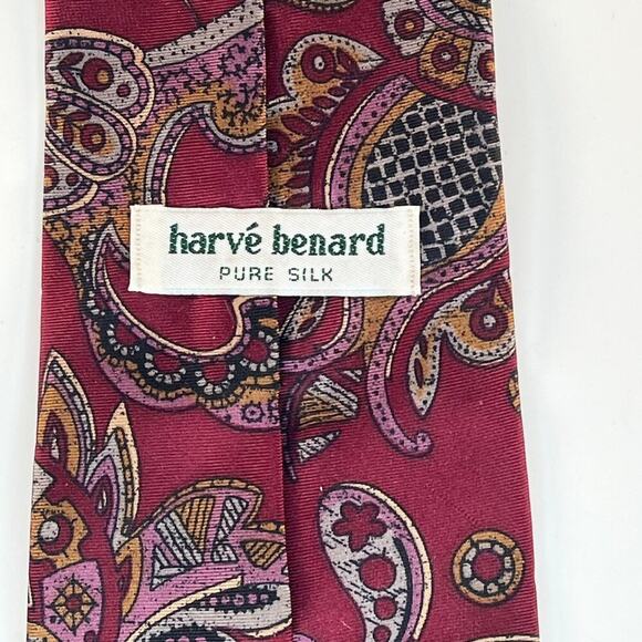 Harve Benard Paisley Print Mens Neck Tie Burgundy Grey 100% Silk USA - Picture 3 of 5